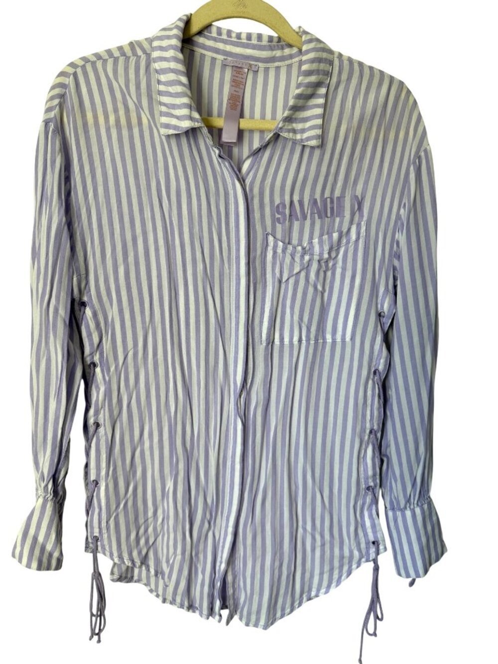 Savage Fenty Rihanna Coastal Stripe Woven Voile Sleep Long-Sleeve Shirt Small - Picture 2 of 6